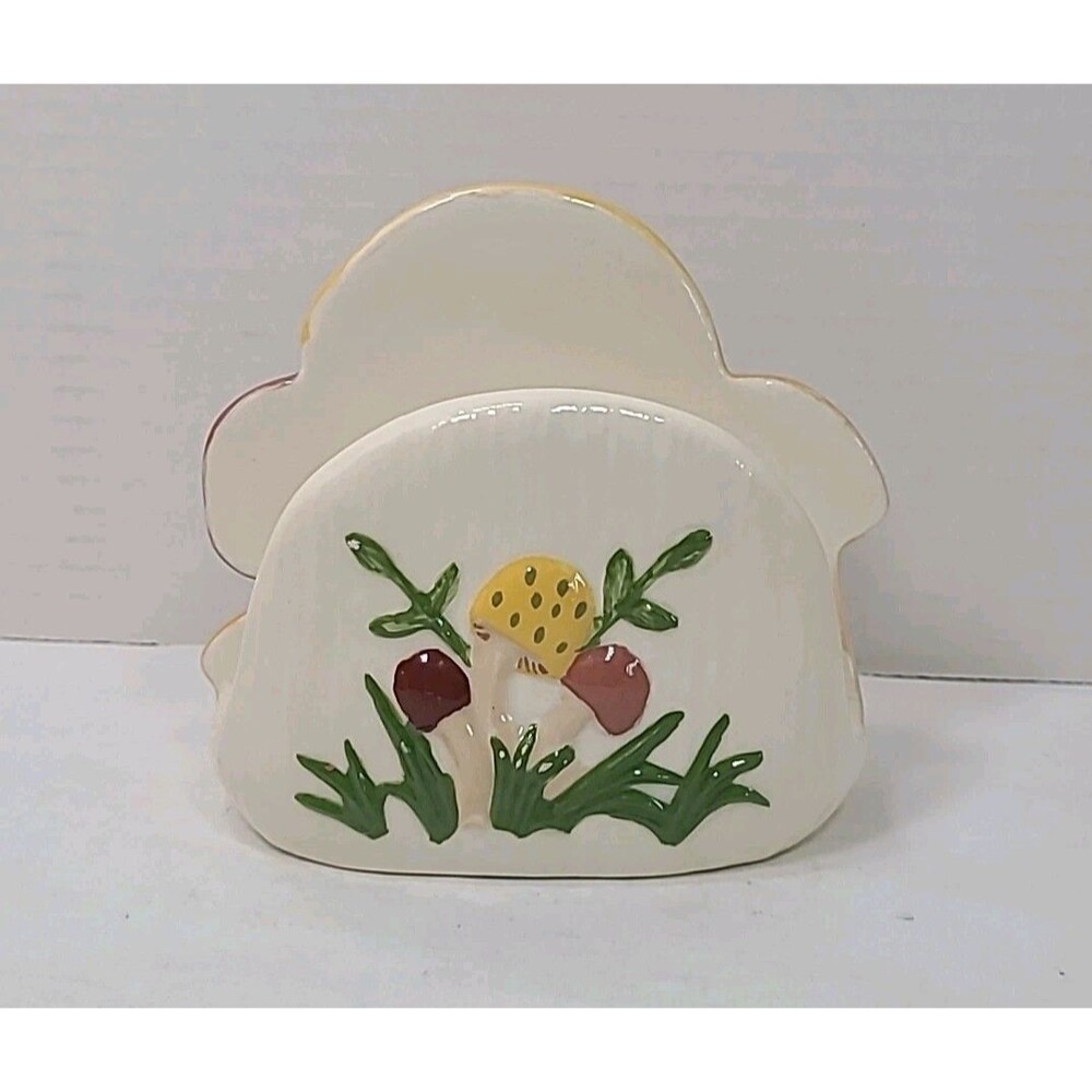 Vintage Ceramic Mushroom Napkin Holder 1970's tan brown - Picture 4 of 6